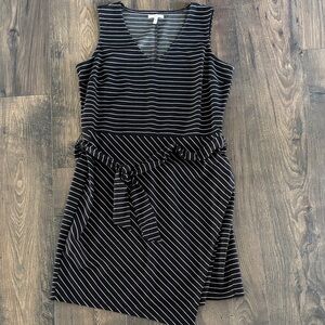 Maurices Black and White Striped Sleeveless Midi Dress with Waist Tie